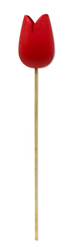Holz Dekostecker Tulpe 4 x 36cm rot Garten-Deko Blumen-Stecker künstlich Holzblume Tulip