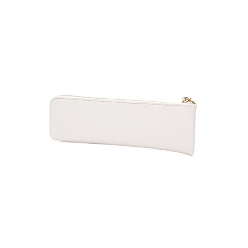 Image of Faux Leather Pencil Case Slim Pencil Pouch Durable Zipper Stationery Bag Small Travel Use(Beige /FL)