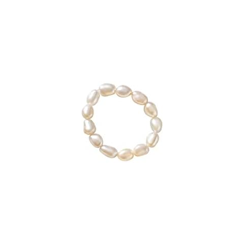 ERLOSYA Vintage Boho Cultured Pearl Adjustable Beaded Wrap Ring,Trendy Elastic Freshwater Pearl Rings for Women,Fashion Heart Shell Stacking Rings for Teen Girls (bead) Cover