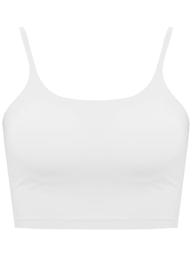 Cropped Tank Tops Spaghetti Strap Crop Top Seamless Built-in Chest Pads Vest Sports Crop Cami for Teen Girls
