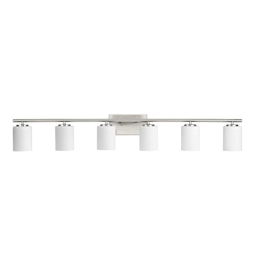 Image of Progress Lighting Replay Collection 48 in. 6-Light Brushed Nickel Etched White Glass Modern Bath Vanity Light
