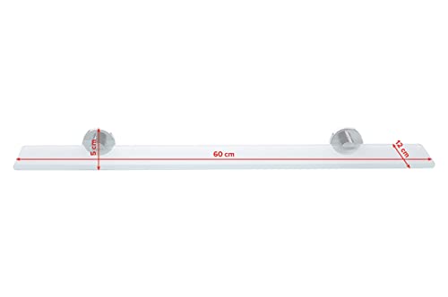 Tesa Smooz Glass Bathroom Shelf - No Drill Shelf Made Of Satined Glass And Chrome-Plated Metal - Stainless - Waterproof - Includes Removable Adhesive Solution, 121 Mm X 600 Mm X 50 Mm #TOP3