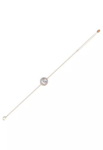 Image of 925 Sterling Silver Round Solitaire Halo Bracelet | Elegant 18k Gold Plated Jewelry for Women, Mother's Day