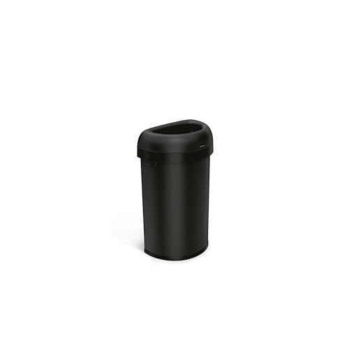 Image of simplehuman Semi-Round Open Can, 60L / 15.9 Gallon Commercial Trash Can with Flat Back for Restaurants, Cafes, Lobbies, Dent-Resistant Heavy Gauge Steel, ADA-Compliant, Matte Black Steel
