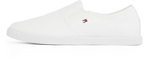 Tommy Hilfiger Sneaker Tipo mocasín Mujer Canvas Slip-On sin Cordones, Blanco (White), 40