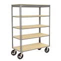 Global Industrial Easy Adjust Boltless 5 Shelf Truck, Wood Shelves, Rubber Casters, 60