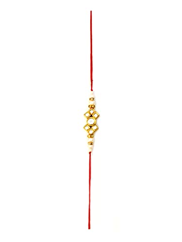 Image of Karatcart Rakhi for Brother Gold-Plated Kundan Rakhi Set of 3 with Roli Chawal