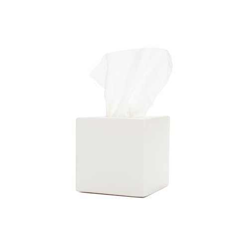 Simple Solid Ceramic Tissue Box Cover Square Matte Finish Tissue Holder for Bathroom Vanity Nightstand Office Decorative & Discreet Fits Standard Tissue Boxes (White)