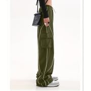 Y2K Parachute Track Pants for Women Low Rise Baggy Wide Leg Cargo Pants for Women4
