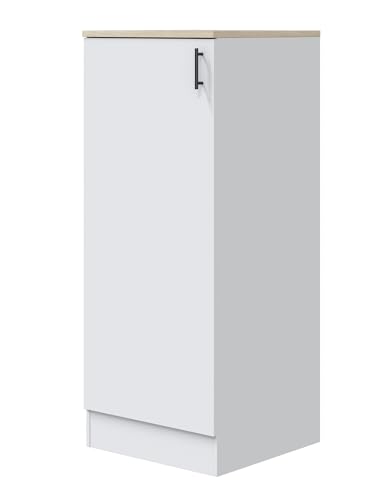 PEGANE Colonne Armoire de Cuisine avec 1 Porte Coloris Blanc Brillant/chêne Canadien- Hauteur 148 x Longueur 60 x Profondeur 60 cm