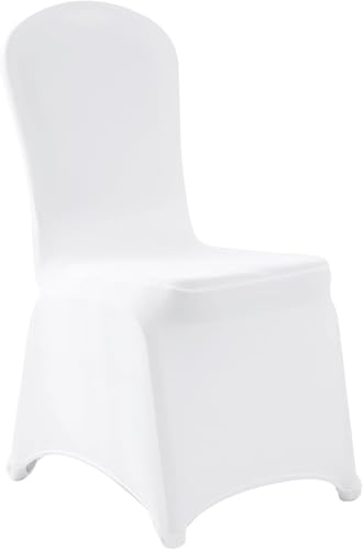 M.J COMFY-LIFE 50Pcs White Stretch Polyester Spandex Chair Covers Elastic Wedding Banquet Dining Party Celebration Slipcovers Removable Washable Protective Chair Slipcovers for Home Decor Events