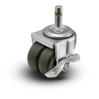 2" Low Profile Swivel Grip Ring Stem Caster with Brake - Hard Rubber Dual Wheel - 225 lbs Capacity