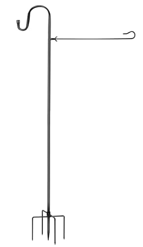 Large flag pole holder for outside house Akeydeco house Flag Pole 1 Pack 60 Inch for 28 x 40 Flags with Shepherds Hooks for Outdoor Bird Feeder Pole with 5 Prongs Base(Without Solar Lights Flag)
