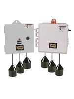 Image of two Liberty Pumps SX-Series Simplex Pump Controls with Alarm, showing the control panels and float switches.