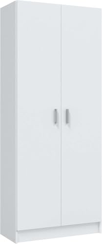 Habitdesign Armario Multiusos, Escobero 2 Puertas 3 Estantes, 180x73x37 (AltoxAnchoxFondo - en cm), Color Blanco Mate