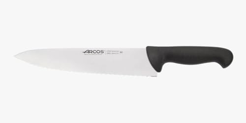 Arcos Serie 2900 - Cuchillo Cocinero - Hoja Serrada de Acero Inoxidable NITRUM de 250 mm - Mango inyectado en Polipropileno Color negro