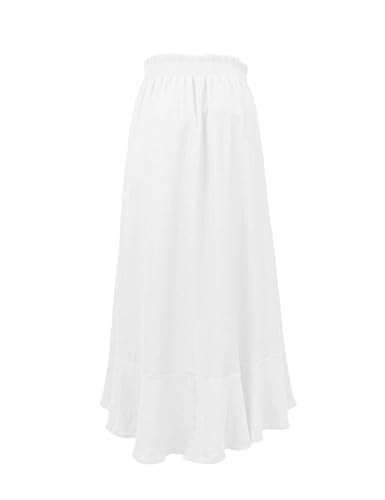 Image of Minclouse Women's Elastic Tie Waist Button Down Maxi Skirts Casual Loose Flowy Swing Slit Front Dress