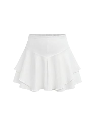 Verdusa Girl's Ruffle Skirts Elastic High Waisted A Line Workout Tennis Shorts
