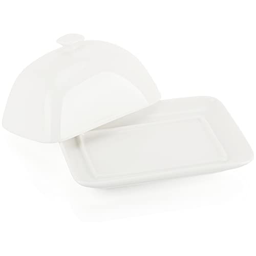 COM-FOUR® burriera in porcellana - Piatto in porcellana bianca con manico - Burriera lavabile in lavastoviglie in bianco lucido - Conservazione del burro fine (1 pezzo - bianco)