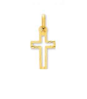 Croix catholique ajourée or jaune pendentif religieux chrétien