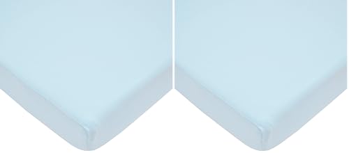 Image of TL Care Supreme 100% Natural Cotton Jersey Knit Mini Crib Sheet, Blue, 24 inch x 38 inch, Soft Breathable, for Boys and Girls (Pack of 2)