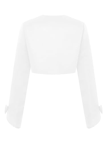 Sholeno Kids Girls Elegant Stain Bolero Shrug Lace-up Ribbon Long Sleeve with Bow Curved Open Front Dress Cover up4