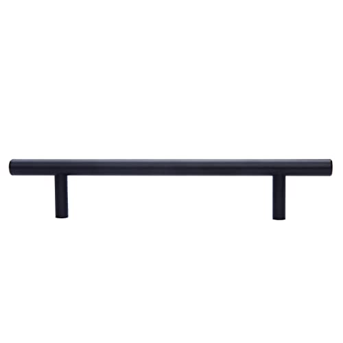 Image of South Main Hardware Euro Bar Cabinet Drawer Pull Handle (3 /8 inch Diameter), 8.69 inch Length (6.31 inch Hole Center), Flat Black, Mounting Hardware Included, 10-Pack