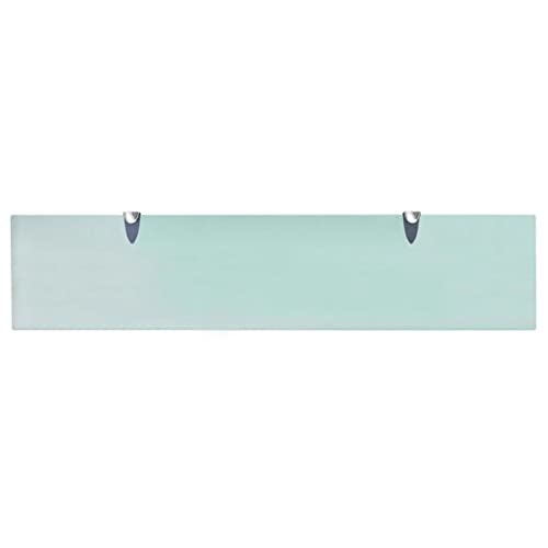 Image of Floating Glass Shelf, Clear Tempered Safety Glass Wall Mounted Display for Bathroom & Bedroom Decor, 7.9x35.4x0.3 Inch Rectangular Modern Storage Solution, High-Gloss Finish
