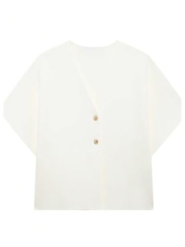 Verdusa Women's V Neck Button Down Sweaters Vest Half Sleeve Old Money Slit Knit Tops2