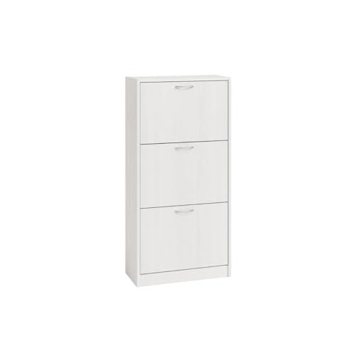 MOHOME Scarpiera Salvaspazio Slim Legno 3 Ante Bianco Frassinato Dimensioni 115 x 63 x 24 cm Anta a Ribalta Porta Scarpe Doppia Profondità Moderno MDF Ingresso Camera