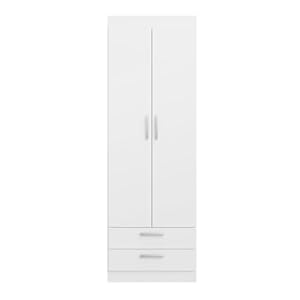 Buyqualia – Armario Ropero 2 Puerta – 2 Cajones, Blanco Snow