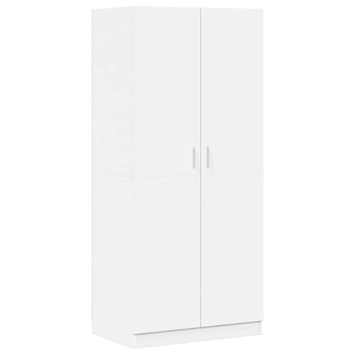 Teenpull Armario blanco de madera 80 x 52 x 180 cm con barra para colgar, 2 puertas, espacio de almacenamiento para dormitorio y vestidor, ahorra espacio, moderno y robusto