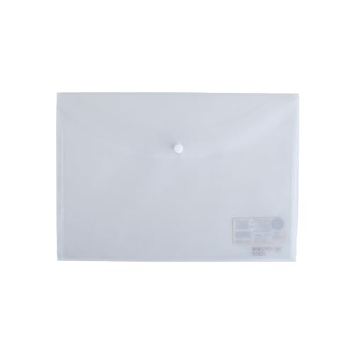 Image of Worldone Clear Plain Envelope My Button Bag for Document with 0.2mm PP Sheet, Machine Fitted Snap Button with Back Fold Sealing for Extra Strength Size FC, Transparent White, Pack of 12