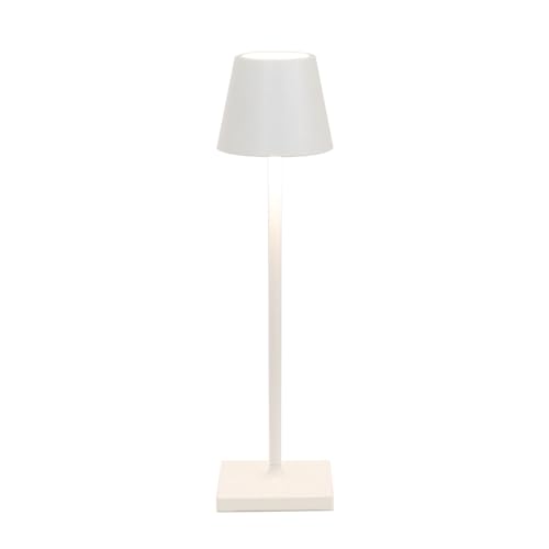Zafferano, Poldina Micro, Lampada da Tavolo Ricaricabile e Senza Fili con Controllo Touch, Adatta per Salotto ed Esterni, Dimmer, 2200-3000 K, Altezza 27,5 cm, Colore Bianco