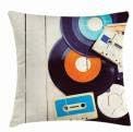 Miniatura 2 de Ambesonne - Funda de cojín decorativo cuadrado, discos de gramófono y casetes de audio antiguos, sobre mesa de madera, música nostálgica, 61 x 61
