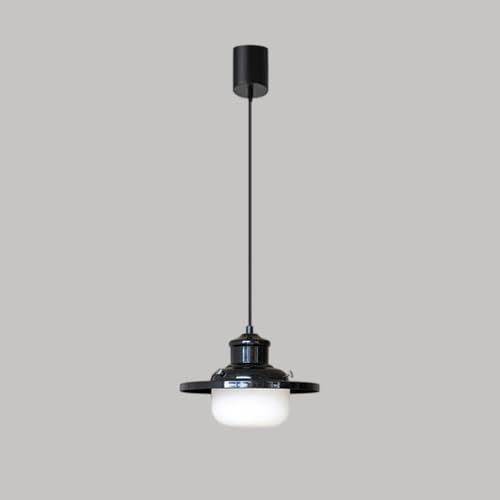 Lámpara Colgante LED Moderna Bauhaus, Elegante lámpara de araña para Cocina, Isla, lámpara Francesa de Color Crema y Negro Perla con Pantalla de Vidrio Blanco Leche, 9 W, 3000 K, Ajustable, para