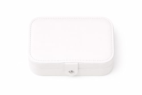 Image of Mini Jewellery Travel Case, PU Leather Organizer Box, Small Portable Jewellery Storage Holder for Womens Rings Earrings Necklaces (PU White Whispers of Love)
