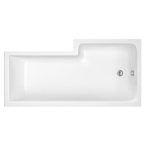 Image of Balterley 1600 x 850mm L Shape Shower Bath with Legs & Overflow, Single Ended Gloss White Soaking Shower Bath, Acrylic Baths for Bathrooms, Left Hand Square with Wider End, Adjustable Leg Set (White)