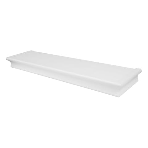 HIGH & MIGHTY 515660 Decorative 24" Floating Shelf Holds up to 20lbs, Easy Tool-Free Dry Wall Installation, Beveled, eCommerce Packaging, White Cover