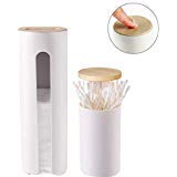 Marbrasse Bathroom Vanity Storage Organizer, Facial Makeup Container Cotton Pads Round Dispenser Box with lid, Automatic Pop-up Cotton Swabs Holder 2 Pack