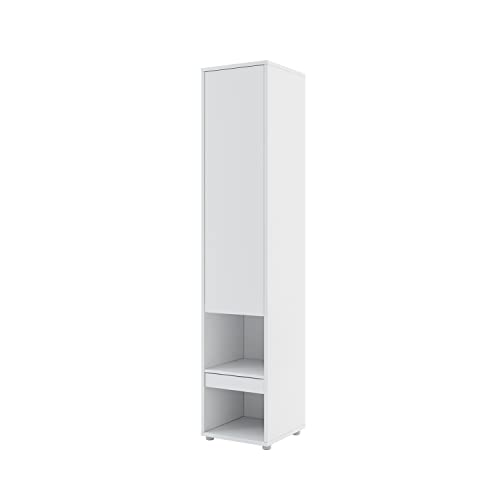 MEBLINI Armoire pour lit escamotable Bed Concept - Armoire Haute avec rangements, Compartiments et tiroir - Table de Nuit - BC-07 - Blanc Mat