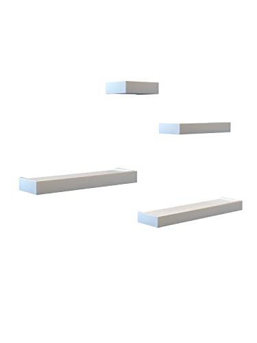 Image of Home Sparkle Wall Shelves Set of 4 Engineered Wood Wall Shelves with Large Storage | Floating Wooden Wall Shelf for Bathroom Kitchen Bedroom Living Room Set of 4 (White)