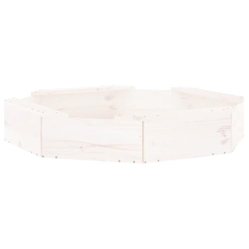 vidaXL Sandkasten, Achteck Sandkiste mit Sitzen, Sandbox mit bodenlosem Design, Holz Spielzeug für Garten Outdoor, Weiß Massivholz Kiefer