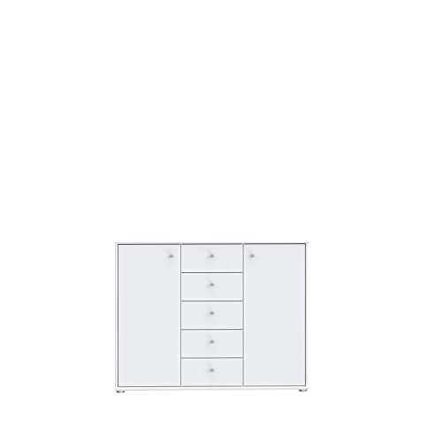Forte Tempra 2 Kommode mit 2 Türen und 5 Schubladen, Holzwerkstoff, weiß, Bx H xT: 108,8 x 85,5 x 34,8 cm