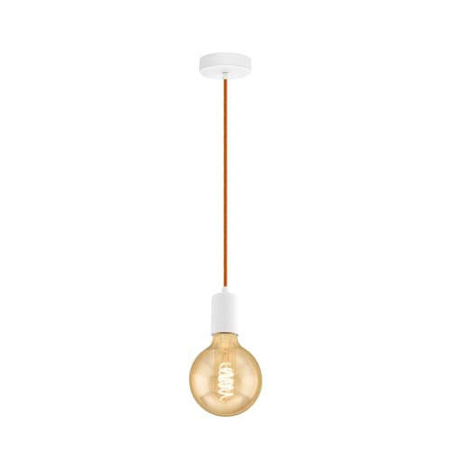 EGLO Pendelleuchte Yorth, 1 flammige Schnurpendel Hängelampe Vintage, Industrial, Hängeleuchte aus Stahl in Weiß, Kabel in Orange, Esstischlampe, Wohnzimmerlampe hängend mit E27 Fassung EGLO Pendelleuchte Yorth, 1 flammige Schnurpendel Hängelampe Vintage, Industrial, Hängeleuchte aus Stahl in Weiß, Kabel in Orange, Esstischlampe, Wohnzimmerlampe hängend mit E27 Fassung