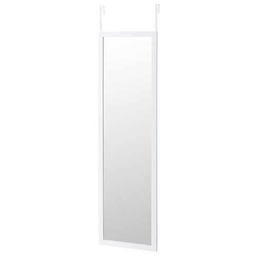 LOLAhome - Espejo Blanco Largo Rectangular para Colgar en Puerta o Pared de Cuerpo Entero de 125x35 cm, Incluye 2 Ganchos fáciles de Quitar para Colgar en Puertas