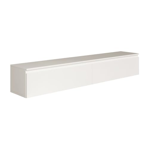 Selsey Hängeboard Bemmi 28,4x175x31,8 cm, Minimalistisches TV Lowboard, Weiß, Hochwertige Spanplatte mit ABS-Kanten, Zwei Klappenfächer,Melaminbeschichtet, Ideal fürs Wohnzimmer Selsey Hängeboard Bemmi 28,4x175x31,8 cm, Minimalistisches TV Lowboard, Weiß, Hochwertige Spanplatte mit ABS-Kanten, Zwei Klappenfächer,Melaminbeschichtet, Ideal fürs Wohnzimmer