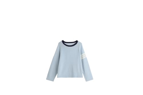 Image of Girls Color Block Pullover Sweater, Spring Fall Oversized Knit Long Sleeve Top with Striped Sleeve, Blue