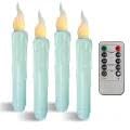 Image of Real Wax LED Flameless Short Taper Candles with Remote, 6.7 Inches Blue Candlesticks, Dripless Battery Operated Flame Rustic Primitive Flameless Spring Candles for Home, Pack of 4