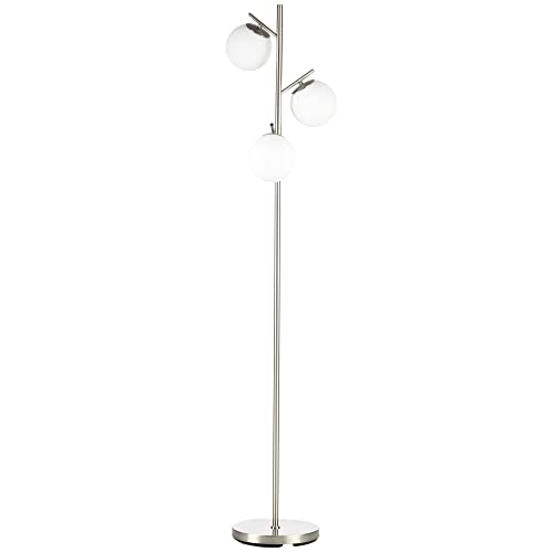 HOMCOM Lampada da Terra Moderna con 3 Punti Luce, Lampada a Piantana in Metallo e Vetro, Ø27x169cm, Argento